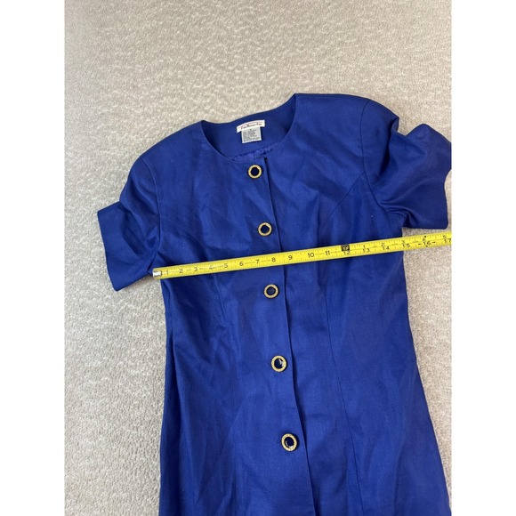 Talbots Dress Womens 6 Blue Linen Short Sleeve Button Front Midi Career Retro - Picture 3 of 6